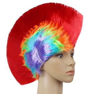 SDFSF Colored Funny scomb Natural Fluffy Rainbow Punk Wig Clown Fans Disco Mohawk Wig Cosplay Party