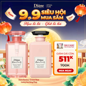 Bộ dầu gội xả phục hồi hư tổn dưỡng tóc bồng mượt Diane Bonheur Grasse Rose hương hoa hồng Pháp