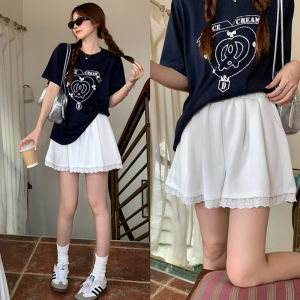 STR🐰พร้อมส่งจากกทม.🐰กางเกงขาสั้นผู้หญิง กางเกงเอวสูงทรงเอ แต่งลูกไม้น่ารักมาก มีกระเป๋าด้วย กระชับสัดส่วน ลำลอง 3สี สไตล์เกาหลี