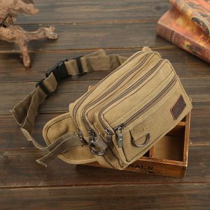 Ready Stock!! 100% Canvas Cotton Multi-Compartments Men Waist Bag
