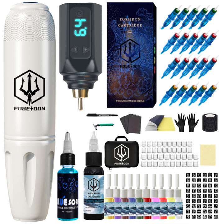 POSEIDON Tattoo Kit Tattoo Pen with 20pcs Tattoo Cartridge Needles