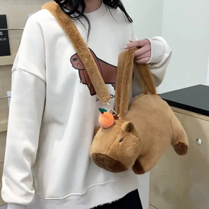 Hoạt hình vải nhung Túi đeo vai dễ thương capybara ba lô với điều chỉnh vành đai đáng yêu kích thước nhỏ Túi Đeo Vai Con túi vải nhung