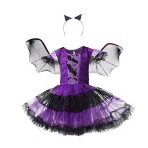 COD Halloween Costume Witch Dress For Kids Girl 3-13YRS With Hat Purple Witch Halloween Party Dress School Performance Custome Vampire Pumpkin Party Cosplay