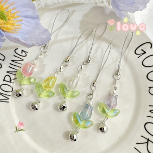 MINIFELE 262 Hanging Cord Tulip Phone Charm Bag Decoration Tulip Flowers Tulips Flower Hangings Pendant Lovely with Bells Mobile Phone Lanyards Bag
