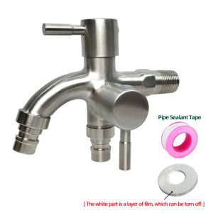 JUNMO 304 Stainless Steel 1 in 2 Out Two Way Water Tap Faucet Multifunctional Faucet
