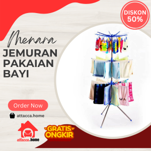 Jemuran Menara 3 Tingkat Bahan Plastik Besi Stainless Steel Menara Rak Gantungan Pakaian Bayi Handuk Susun