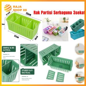 Rak Partisi Serbaguna 3 Sekat Keranjang Plastik Penyimpanan Accessories Serbaguna