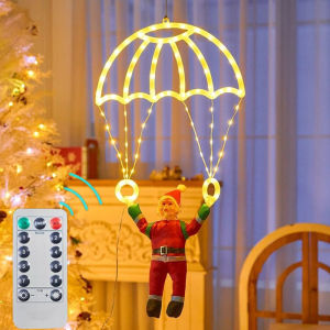 Saytin ไฟ LED คริสต์มาส แขวนตกแต่ง แสงร่มชูชีพ ควบคุมระยะไกล 8 โหมด สามารถกันน้ำได้ ซานตาคลอส