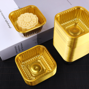 100pcs Square Moon Cake Trays Mooncake Packaging Box Food Container Holder Gold Plastic Cake Box