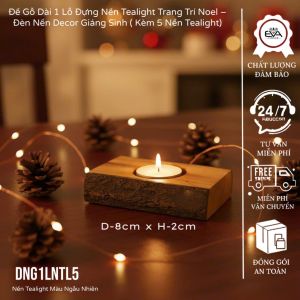 Set 2 Đế Nến Gỗ Khúc Kèm Quả Thông Trang Trí Noel Giáng Sinh - Decor Rustic Mộc Mạc Ấm Áp (Tặng Kèm 5 Nến Tealight)