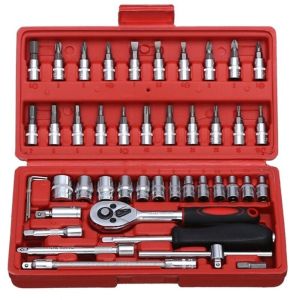 Kunci SOK 46 PC Set Socket (1/4) Full Lengkap Socket Tool Kit Pas Ring L Motor Mobil Alat Untuk Memperbaiki
