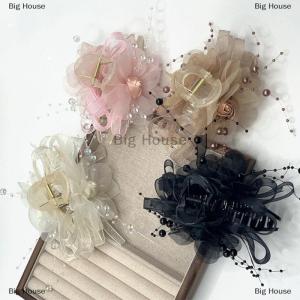 [COD] Big House Fashion Temperament Mesh Bow Bead Tassel Women Ponytail Shark Clip Girl Headwear Accessories