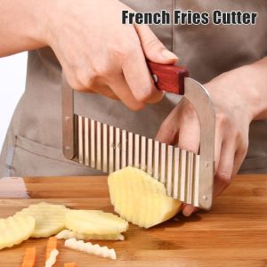 Stainless Steel Wooden Handle Wave Knife Potato Chip Cutting Wave Knife Multi-function Potato Chopper Kitchen Tool