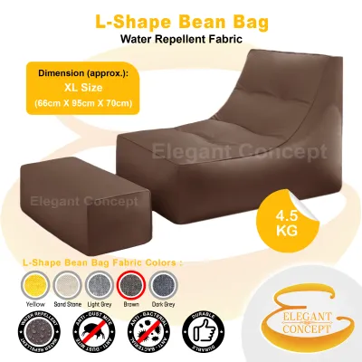 (Ready Stock) L - Shape Bean Bag & FREE PEDAL with Polystyrene Bean !!! Bed Recliner Chair Tatami Big SIZE 4.5KG