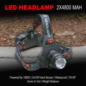 Senter Kepala Headlamp LED Camping Outdoor Waterproof 30watt Double Power 2600 mAh Charging 4 Mode Zoom in Out