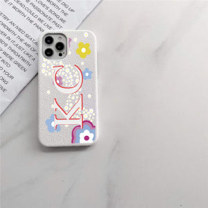 Flowers Personalised Initials Pebble Grain Leather Case for iphone 14 13 Pro Max 12 11 Pro Max XS XR 7 8 Plus Cover Custom Cases