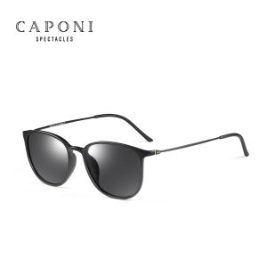 CAPONI Oval Mens Sunglasses Photochromic Polarized Sun Glasses For Men Protect UV Ray Super Light Driving Black Glasses BS520
