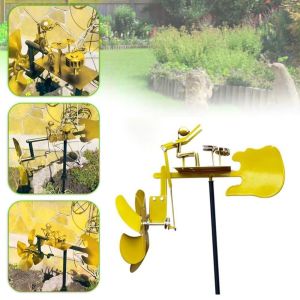 DGBDFGB Creative Handmade Metal Drummer Windmill Movement Funny Metal Drummer Windmill Statue Decorative Wind Power Statue Durable Metal Wind Spinner Garden/Yard Decor