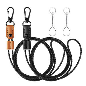 Lanyards for Keys Braided Leather Badge Lanyard for ID Badges Holders Adjustable Length Strap Long Neck Lanyard Keychain for Men and Women