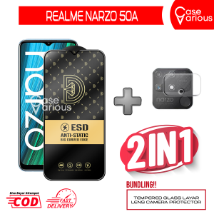 Paket 3in1 Tempered Glass Realme Narzo 50a Anti Gores Anti Static + Tempered Glass Kamera dan Skin