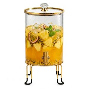 Hwhome Glass Beverage Dispenser with Gold Stainless Steel Spigot – Wide Mouth Easy to Fill Ideal for Cold Drinks