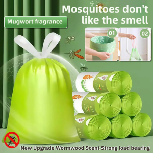Wormwood Mosquito Repellent Portable Drawstring Garbage Bag Thickened Deodorizing Dustbin Bag Anti-Flying Insect Rubbish Bin Bag 艾草驱蚊垃圾袋