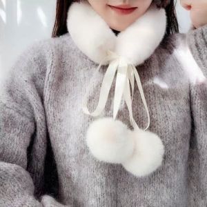 BESTITIT Ấm áp mềm mại Cổ áo lông giả Phong cách Trung Quốc Chống gió Khăn lông giả tiếng Hàn Phụ kiện Hanfu Cổ áo lông thú trắng Mùa đông