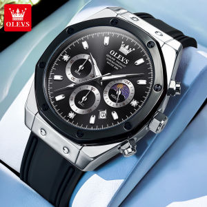 OLEVS Watch For men Original Waterproof Luminous Multi-function Chronograph Calendar Dial Fashion Casual Silicone Strap Mens Watch