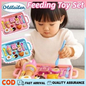 Oldlaiben Kids Feeding Food Toy Set Hamburger Ramen Ice Cream Strawberry Pudding Simulation Feeding Plate