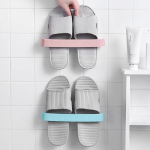 NCNC(okdeals01) Family Self Adhesive Shelf Towel Bathroom Hanging Slippers Hanger Shoe Organizer Shoe Rack Storage Box