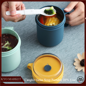 Cangkir Sup Portable BPA Free 500 ml multifungsi cangkir bekal makanan berkuah free garpu