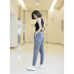 Quần jogger len tăm nữ dáng thể thao cạp chun bo gấu
