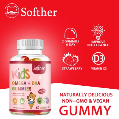Softher OMEGA + DHA Gummies for Kids Vitamin D3 baby Gummies Boost Immunity Support Brain Health Gummy for Chidrend Vitamin C Gummies