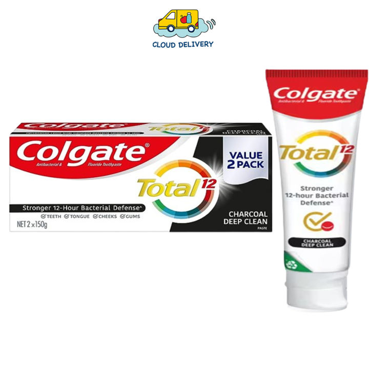 Colgate Toothpaste Total 12 Twin Pack (2 x 150g) - Charcoal Deep Clean ...