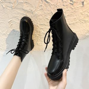Size 35-41 Lace up Boots Womens New Round Toe Fashion Boots Womens British Style Versatile Short Boots
