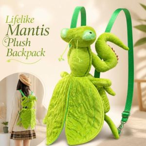 MIRELAE Adjustable Mantis Plush Backpack Soft Green Animal Plush Rucksack Cute Lightweight Novelty Plush Bag Gift
