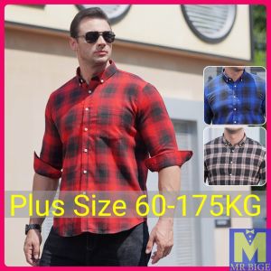 Plus Size Men Casual Clothing Formal Large Big Oversized Checkered Plaid Loose Shirt Summer Vintage Cotton Long Sleeve Business Shirts
