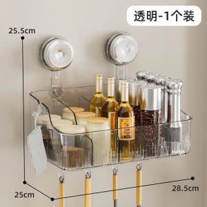 LILI Bathroom Suction Cup Wall Mounted Rack No Drill Transparent Storage Shelf Kitchen Organizer