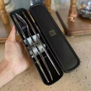 Zwilling Stainless Steel Spoon Fork Chopsticks Cutlery Set Travel Portable Stainless Steel Chopsticks Box 3-Piece Set Reusable (with free bracket and box)
