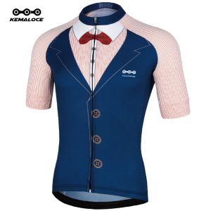 KEMALOCE Navy Blue Cycling Jersey Men Classical Vintage Breathable Coolmax Unique Bicycle Shirt Anti Uv Road Race Youth Tight Bike Wear Shirts