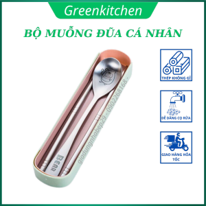 Bộ thìa đũa văn phòng muỗng đũa cá nhân hình gấu Bear inox cao cấp sáng bóng tiện dụng kèm hộp đựng