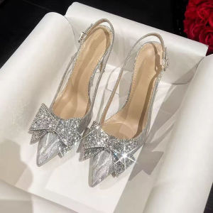 [Free Shipping] 2026 Summer New Collection: Stiletto-Heeled Pointed-Toe Wedding Shoes With Rhinestone Bow Embellishments Closed-Toe Flats Perfect With Dresses High Heels And WomenS Sandals