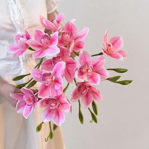 Q-1151 STORE 55cm Length Artificial Magnolia Flower Silk Material 3 Heads Design Simulated Orchid Photography Props Touch Feeling Artificial Flower Stem Living Room Decoration