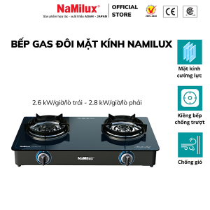 Bếp Gas Đôi Mặt Kính Cao Cấp NaMilux DL2463PG– Công Suất Mạnh 4.2Kw – Kiềng Bếp Tráng Men – Hàng Chính Hãng