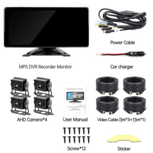 EKLEVA 10.36นิ้ว4CH หน้าจอสัมผัสรถ MP4กล้องติดรถยนต์การตรวจสอบกับ AHD 1080P กล้องกันน้ำการมองเห็นได้ในเวลากลางคืนสำหรับรถบรรทุก/รถบัส/RVs