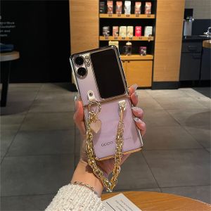 Korean Heart Golden Pendant Bracelet Electroplated Case for OPPO Find N2 FLIP findn2 flip Find N2 Flip Shockproof Clear Cover