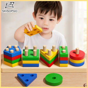 SKISOPGO Early Educational Wooden Puzzle Toy Shape Sorter Stacking Toys Kids Toddlers Montessori Toys