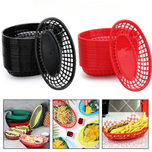 1pcs Food Serving Tray Plastic Food Tray Fries Tray Basket Flat Bottom Oval Fast Food Platter