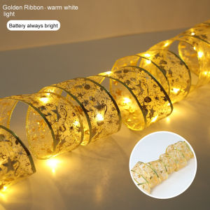 LED Ribbon Lights Christmas Tree Ornaments 5/10M Fairy String Lights DIY Lace Bow for Christmas Tree Decor Home New Year Christmas Decoration Lamp
