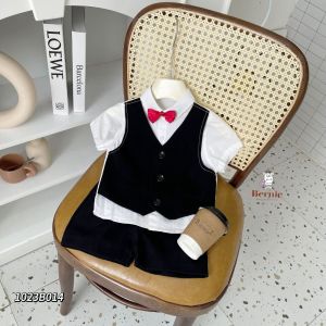 Set vest gile công tử liền thân áo sơ mi kèm quần có nơ màu đen cho bé trai 1 đến 7 tuổi sinh nhật Bernie 1023B014